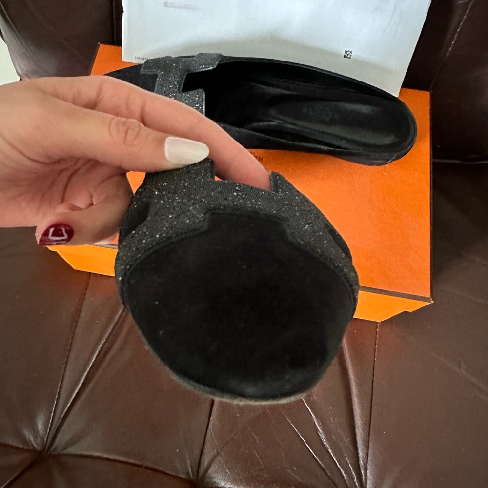 Gently Worn Hermes Pointed Toe Slide With Black S… - image 5